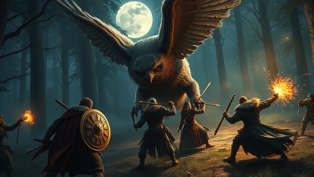 Combat scene with party action
